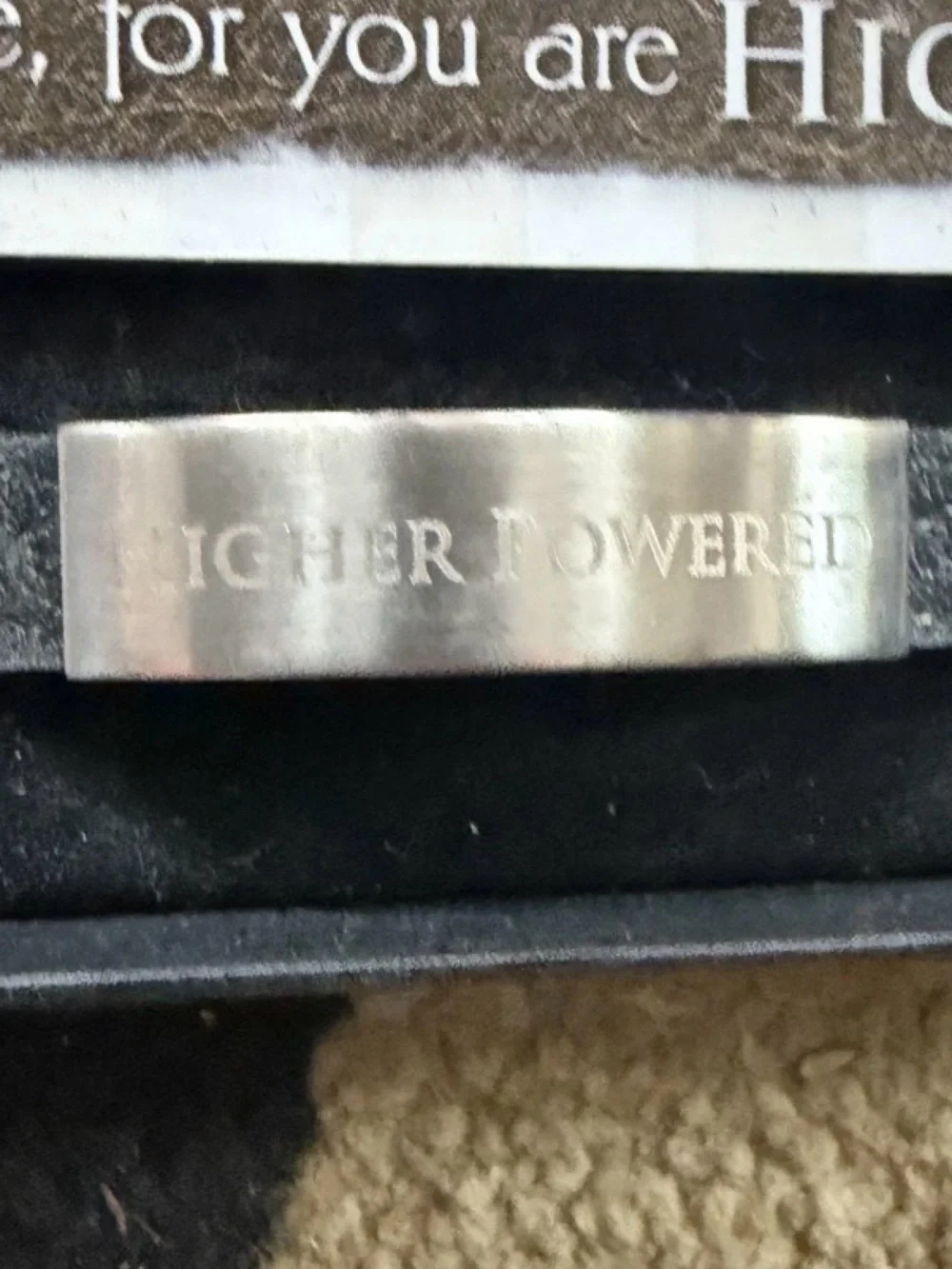 Engraved “Higher Powered” Bracelet in Silver and Black